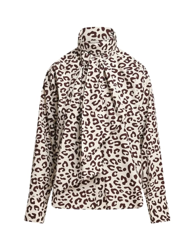 Essentiel Antwerp Pussy Bow Tie Shirt Blouses Bruin Khaleesi
