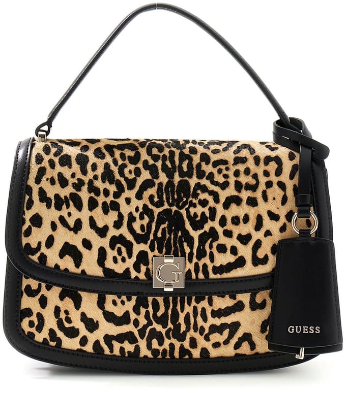 GUESS Leren schoudertas handtas Audrey Convertible Xbody Flap Leopard veelkleurig