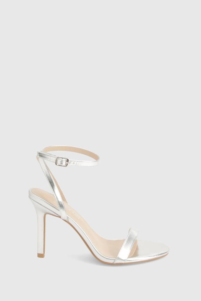 boohoo Dames Metallic Barely There Heels | Silver | Maat: 8