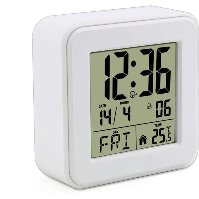 Digitale Wekker, Bureauklok met Groot Scherm, Nachtkastklok met Temperatuur, Draagbare Klok met wit
