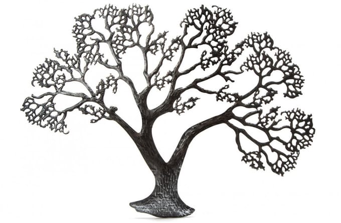 Muurdecoratie levensboom zilver - metaal dun - 80x60 cm zilverkleur