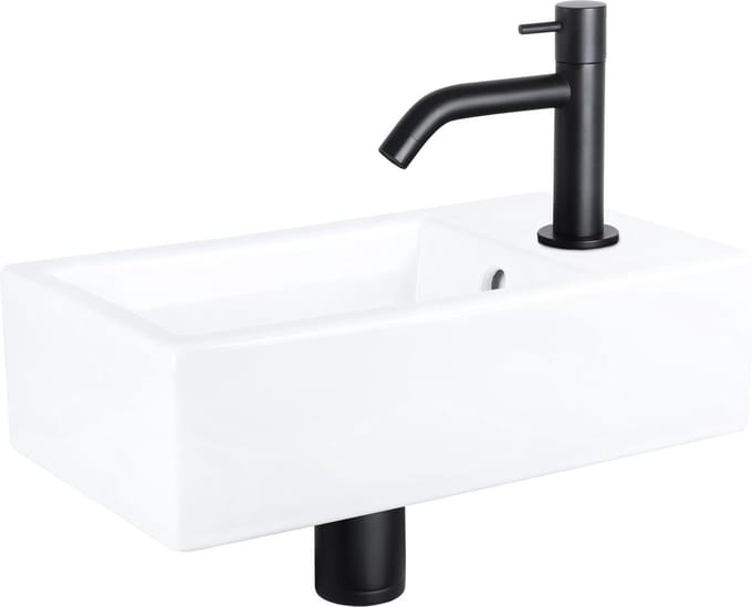 Differnz Force Fonteinset - Keramiek - Kraan gebogen mat zwart - 40 x 22 x 11.5 cm