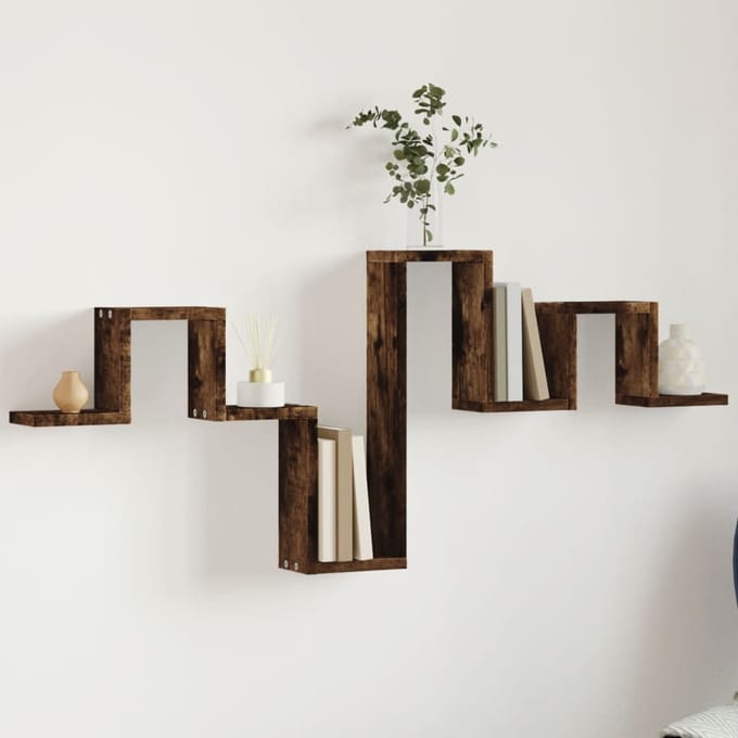 vidaXL - Wandschap - 104,5x10x43 - cm - bewerkt - hout - gerookt - eikenkleurig