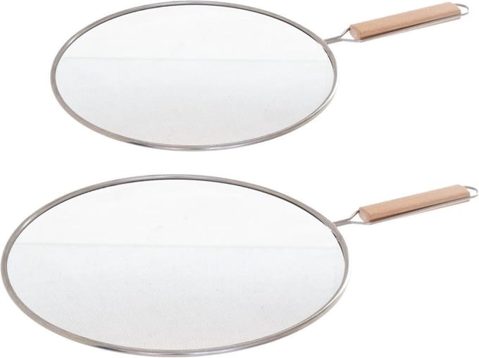 Secret de Gourmet Spatdeksels - 2x - RVS - universeel 25 en 28 cm - afgietdeksel