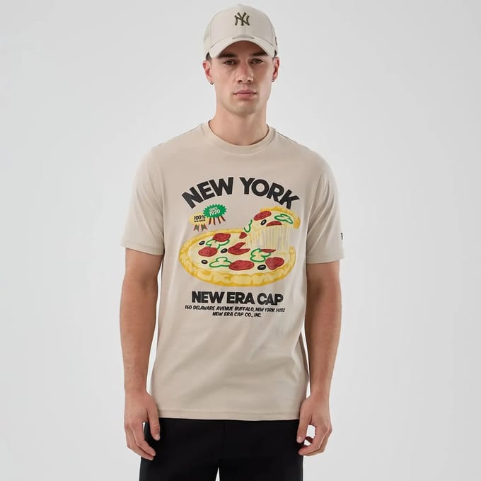 New Era Pizza T-shirt Met Korte Mouwen Beige S Man