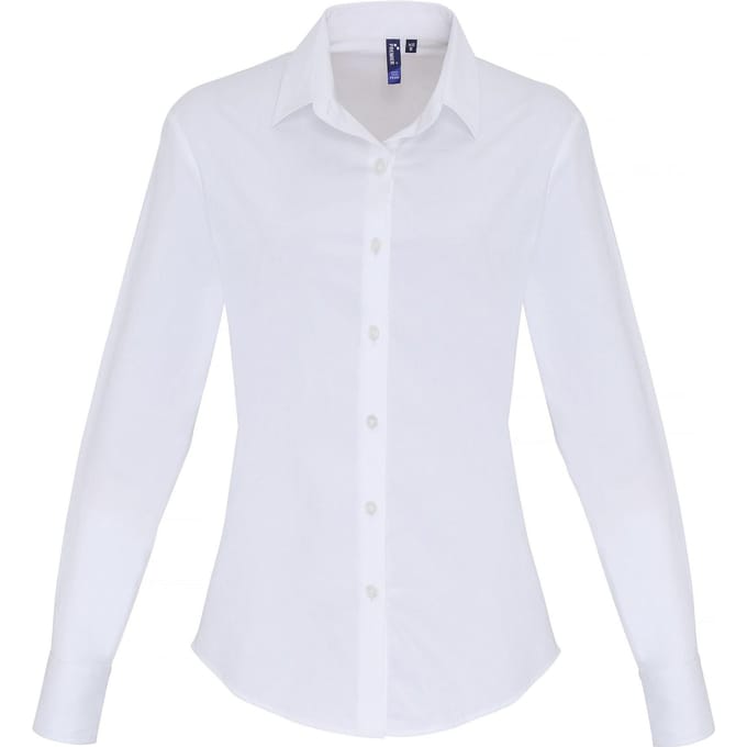 Premier Dames/dames Stretch Fit Poplin Blouse met lange mouwen (Wit)