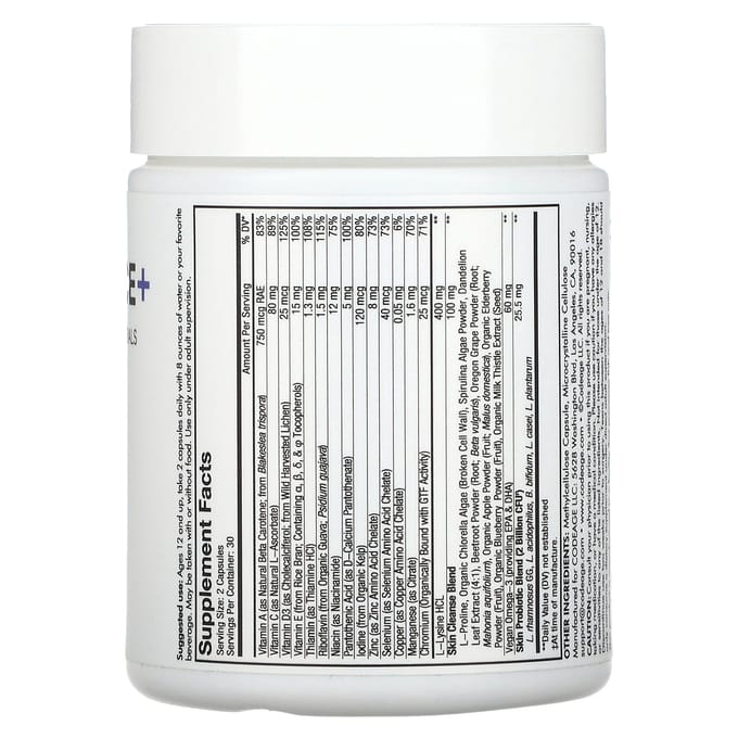 Codeage, Teen Clear Face Vitamine, voor alle huidtypen, 60 capsules