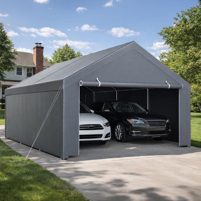 Garagetent - Opslagtent - Voertuigen Beschermen - Stabiel Stalen Frame - 4 x 6 m - Grijs