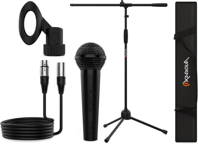 Microfoon Set - Zangmicrofoon Podium - Live Optredens - Inclusief Accessoires - 5 Meter Kabel - Zwart