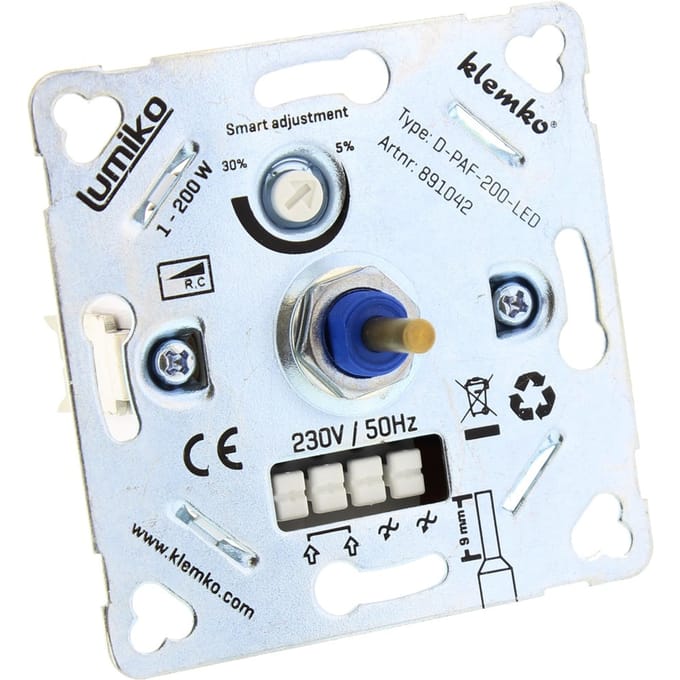 Klemko Inbouw LED dimmer - inbouw - 1-200W - IP20