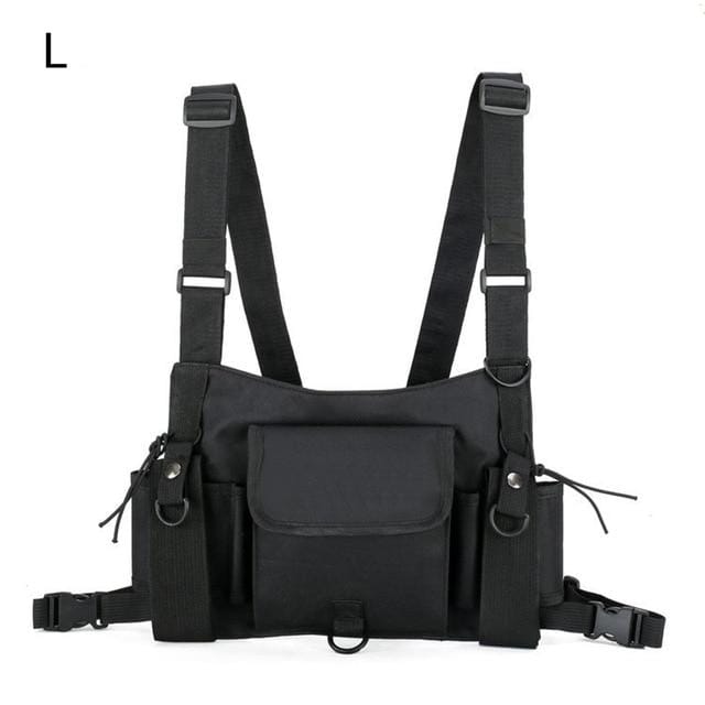 Unisex Buiten Verstelbaar Vest, Borsttas, Schouder Taille Tas, Draagbaar en Duurzaam black