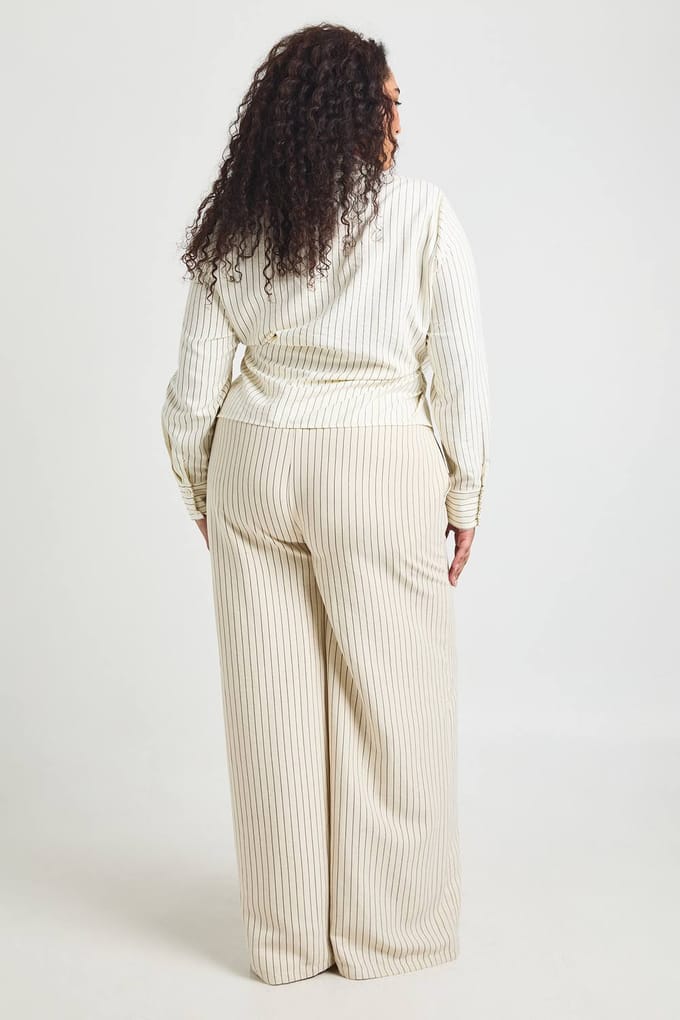 boohoo Dames Plus Perzik Gestreepte Wijde Pijpen Broek | Steen | Maat: 50