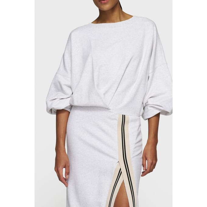10DAYS Long Wrap Dress Gathering White Grey Melee Größe: M | Maxikleider Outlet | Damen | Grau