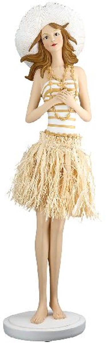 Sculptuur vrouw - Suzanne - Zomer outfit - Strand - Creme Beige en wit - Beeld - Polyresin