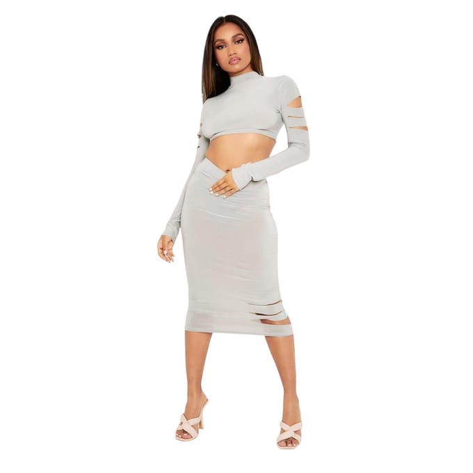Missy Empire Midi-rok met uitsnijdingen voor dames (Salie)