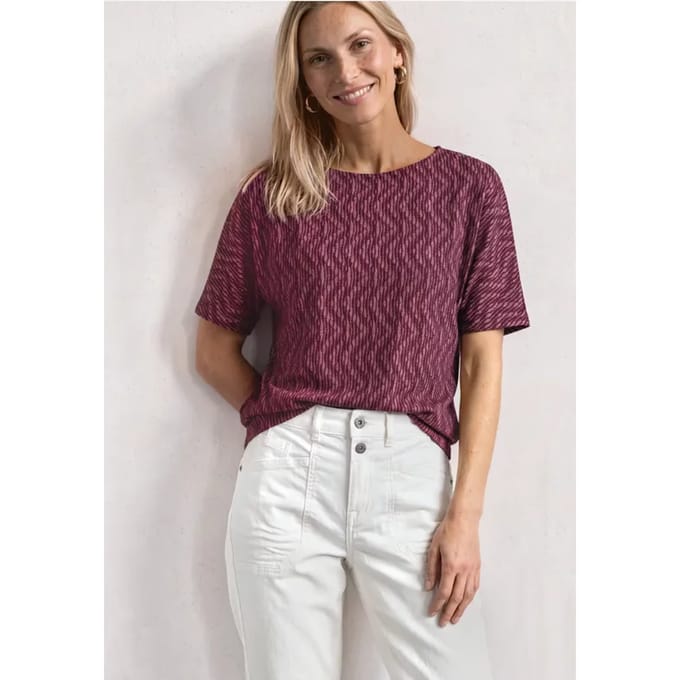 Shirt met boothals en elastische zoom