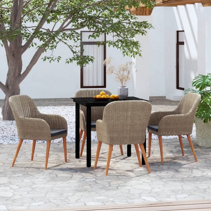 vidaXL - 5-delige - Tuinset - met - kussens - bruin