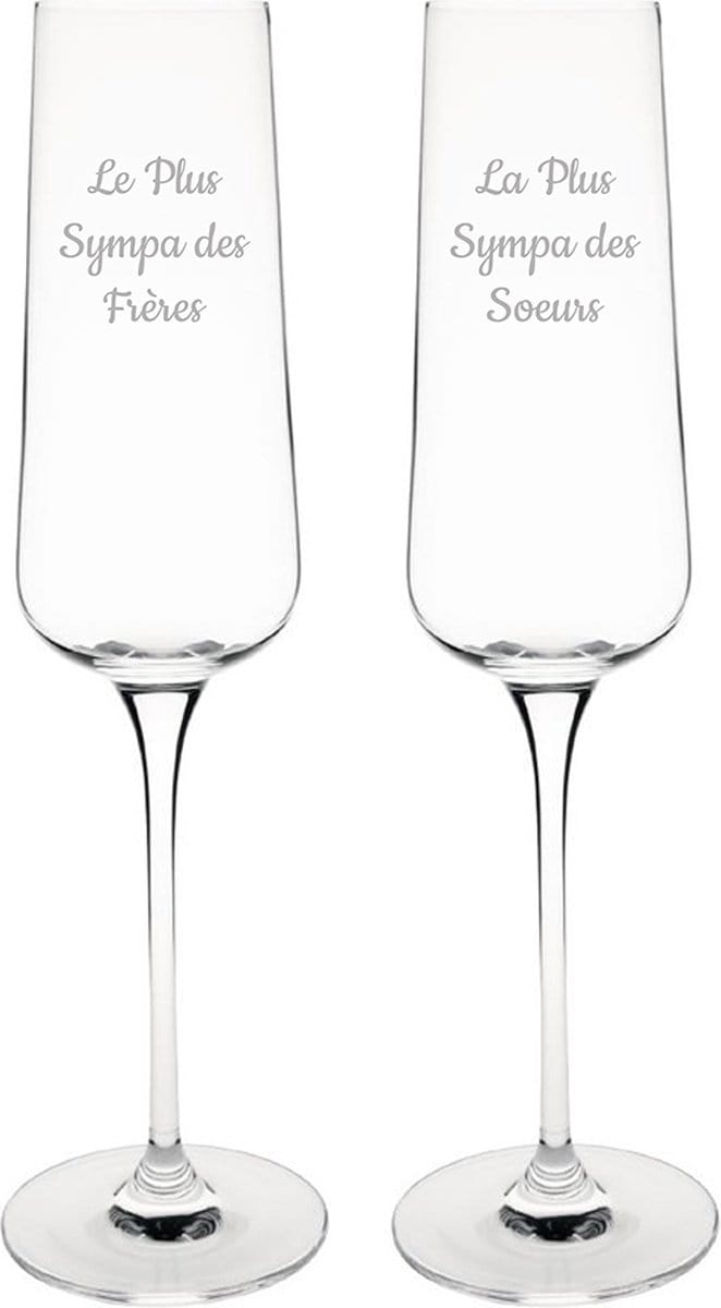 Champagneglas gegraveerd - 27cl - Le Plus Sympa des Frères & La Plus Sympa des Soeurs