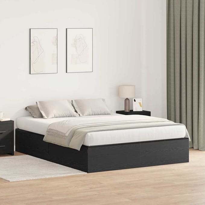 vidaXL - Opbergbedframe - met - opslag - Zwart - Eiken - 140 - x - 190 - cm - Bewerkt - hout