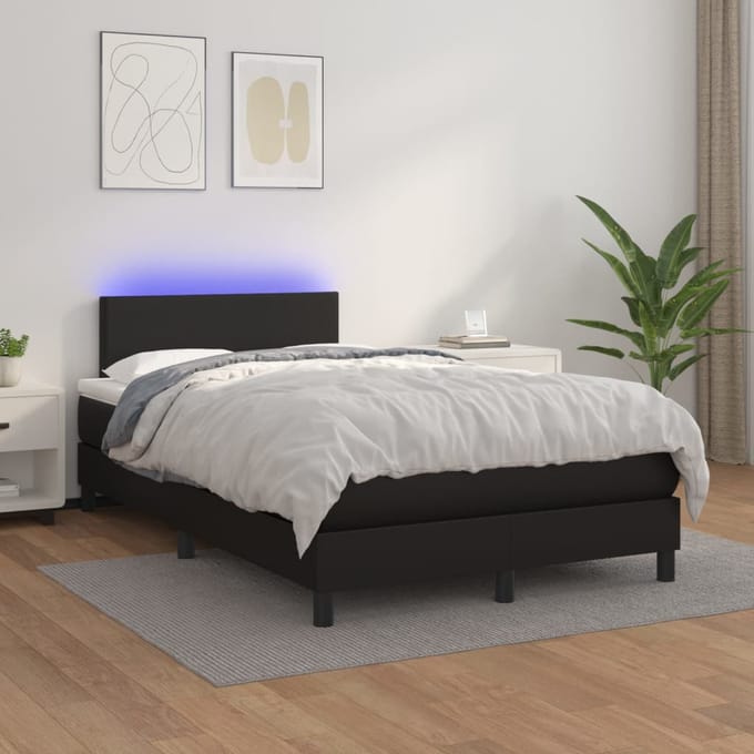 vidaXL - Boxspring - met - matras - en - LED - kunstleer - zwart - 120x200 - cm