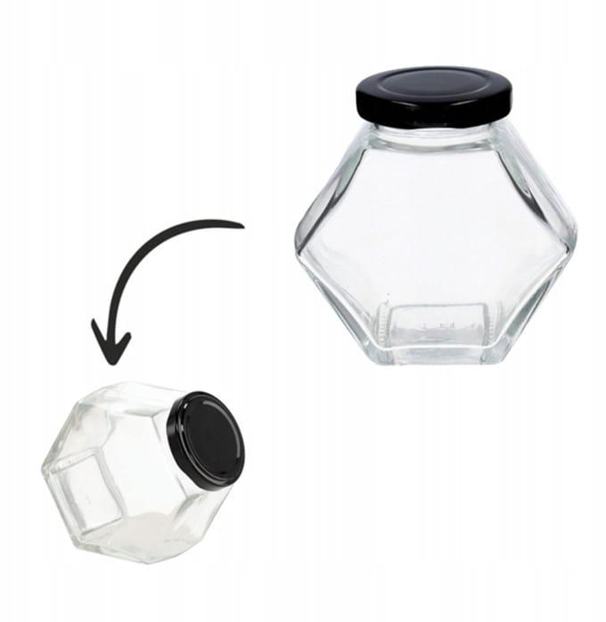 Zesijdige Glazen Pot 280ml met Deksel - Ideaal voor Honing & Jam