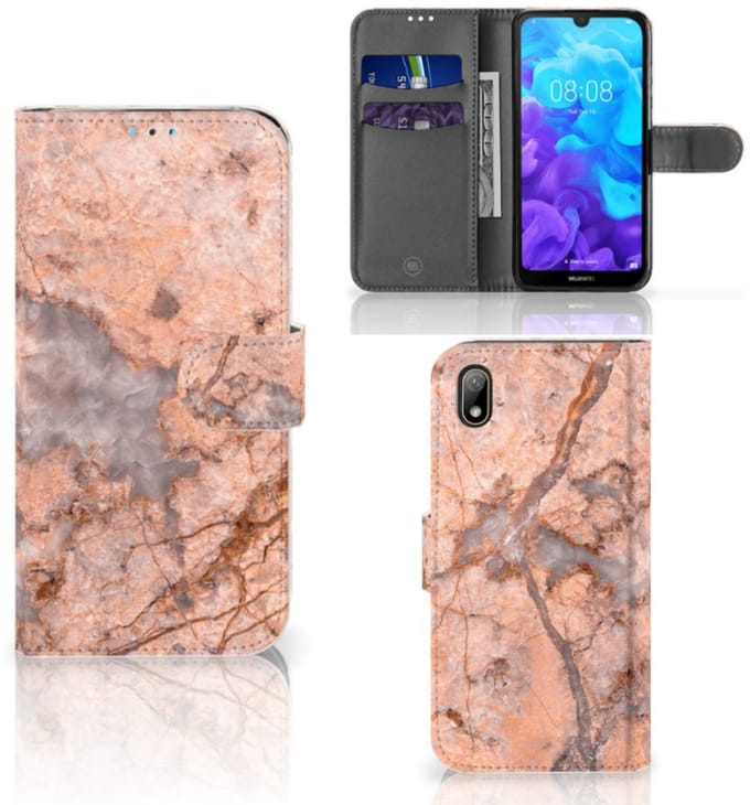 Huawei Y5 (2019) Bookcase Marmer Oranje
