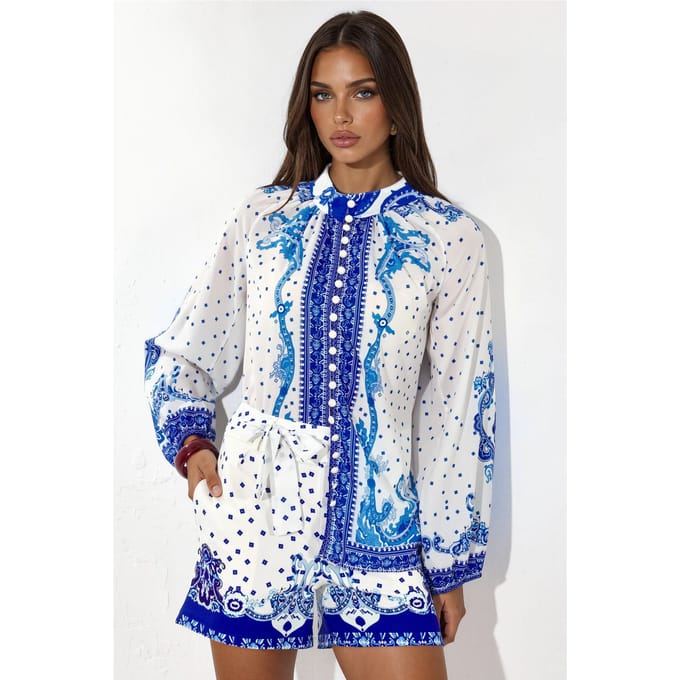 Paisley Geweven Playsuit Met Strikdetail