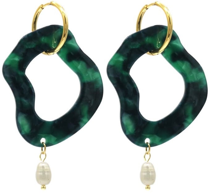 Oorbellen - Abstracte Hanger - RVS - 6 cm - Groen