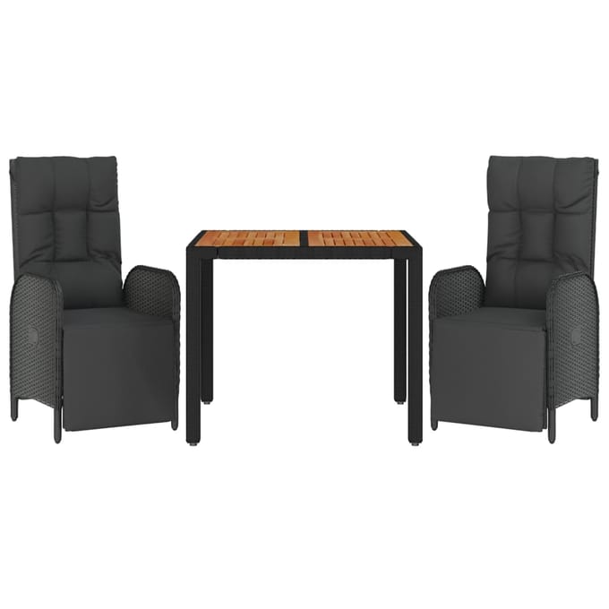 vidaXL - 3-delige - Tuinset - met - kussens - poly - rattan - zwart