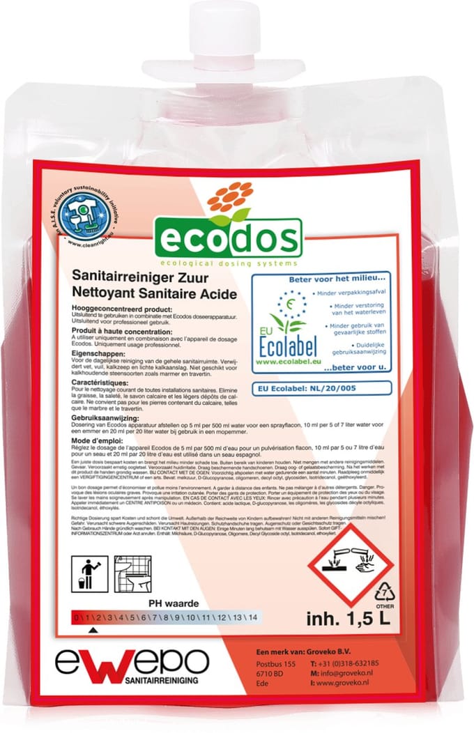Ewepo Ecodos Easy sanitair zuur 2x1,5 L.