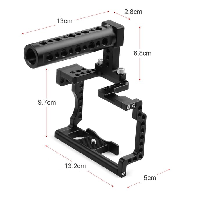 Anoder camerakooi met handgreep aluminiumlegering met koude schoen 1/4 3/8 gaten Compatibel met zwart