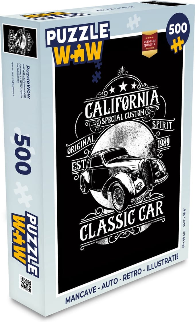 Puzzel Mancave - Auto - Retro - Illustratie - Legpuzzel - Puzzel 500 stukjes
