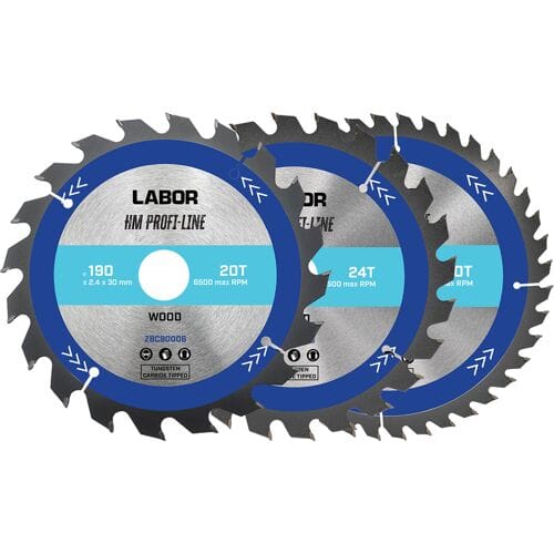 Labor HM cirkelzaagblad hout 190x30x2,4mm - 20,24,40T (3 Stuks)