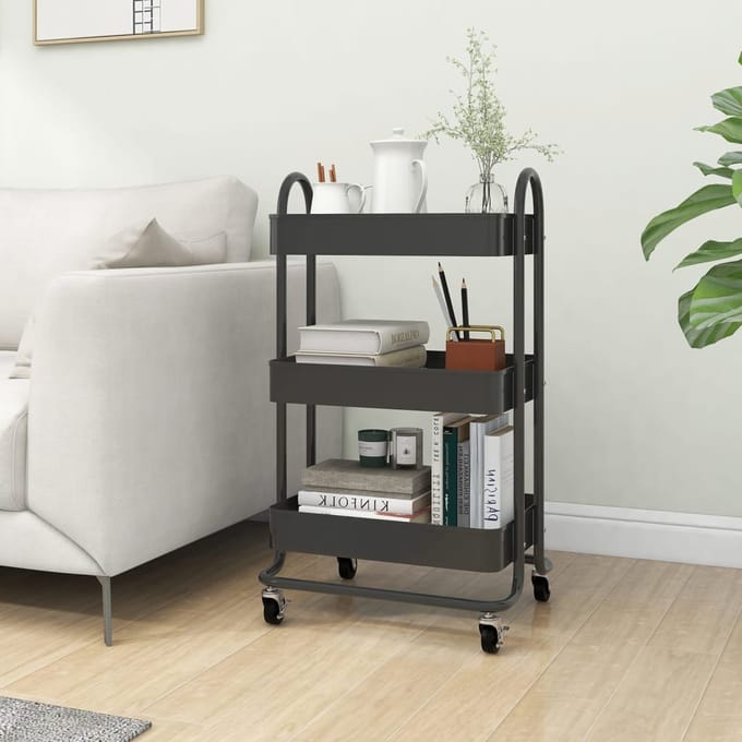 vidaXL - Trolley - 3-laags - 43x34x79 - cm - staal - antracietkleurig