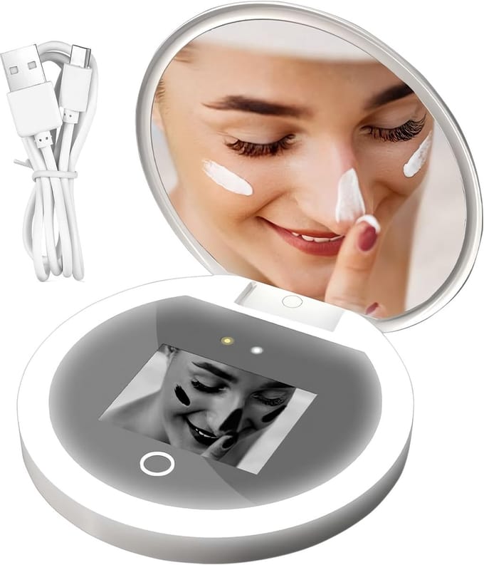 UV Camera Spiegel - Draagbare Make-up Spiegel - Precisie Make-up - 2x Vergrootglas - 9.7 cm Compact - Zwart