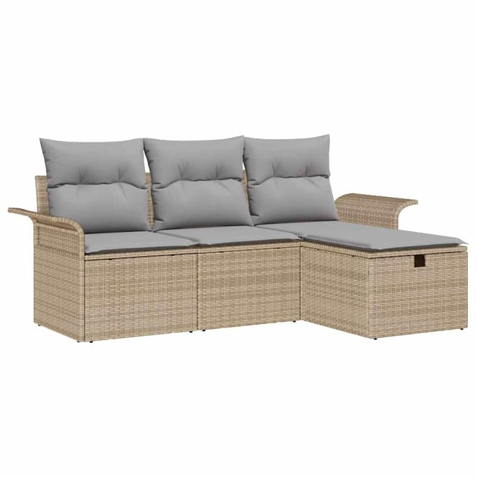 vidaXL - Tuinbank - Set - 4 - st - Beige - en - Lichtgrijs - poly - rattan