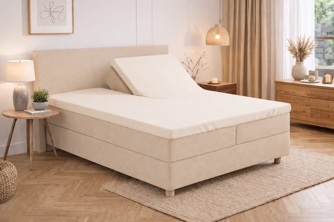 Polydaun hoeslaken - splittopper - Jersey - ecruwit - 200 x 200/220 cm