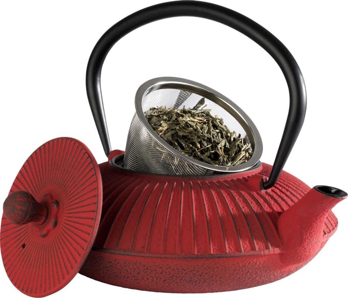 APS-Germany® Theepot met Filter - Gietijzer - Dubbelwandig - 0.8 L - Rood