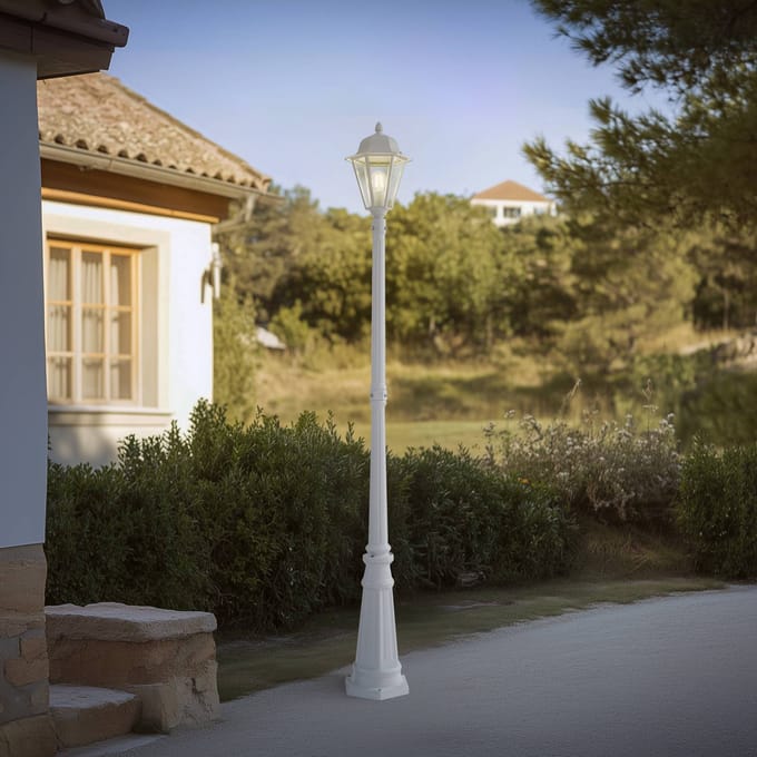 Lindby - Lantaarnpalen - 1licht - Aluminium, glas - H: 211 cm - E27 - wit, transparant
