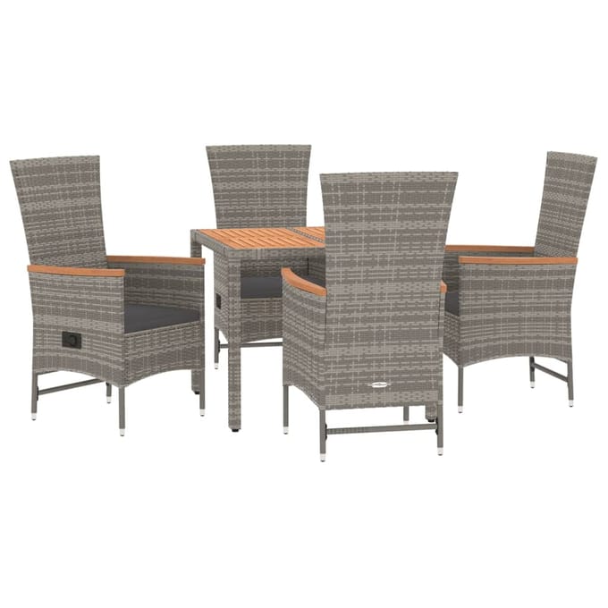 vidaXL - 5-delige - Tuinset - met - kussens - poly - rattan - grijs