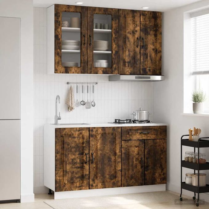vidaXL - Keukenblok - KALMAR - 4 - st - Gerookt - eiken - Bewerkt - hout