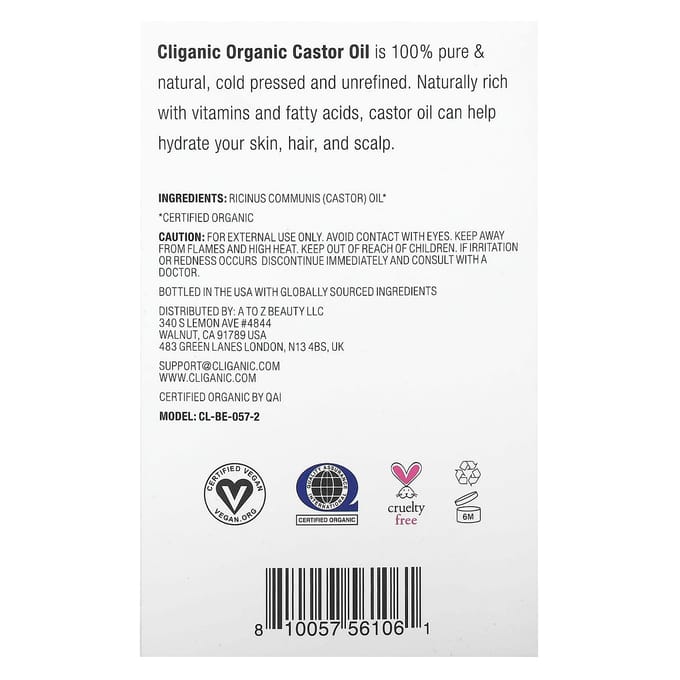 Cliganic, Biologische Castorolie, 2 fl oz (60 ml)
