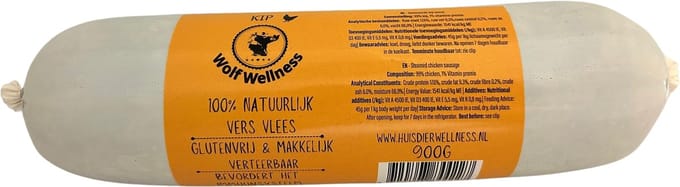 Wolf Wellness Gestoomd Vers Vlees - Kip - 10x900 gram - Graanvrij