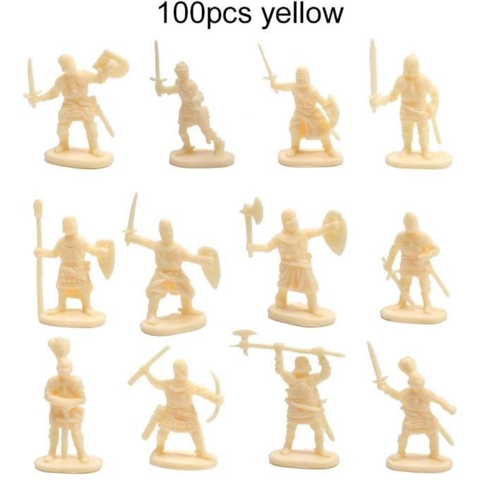100 stuks/set Oude Soldaat Miniatuur Decoratief Model Huisdecoratie Micro Vorm Meerdere Houdingen Middeleeuwse Ridder Stijl TMZ beige