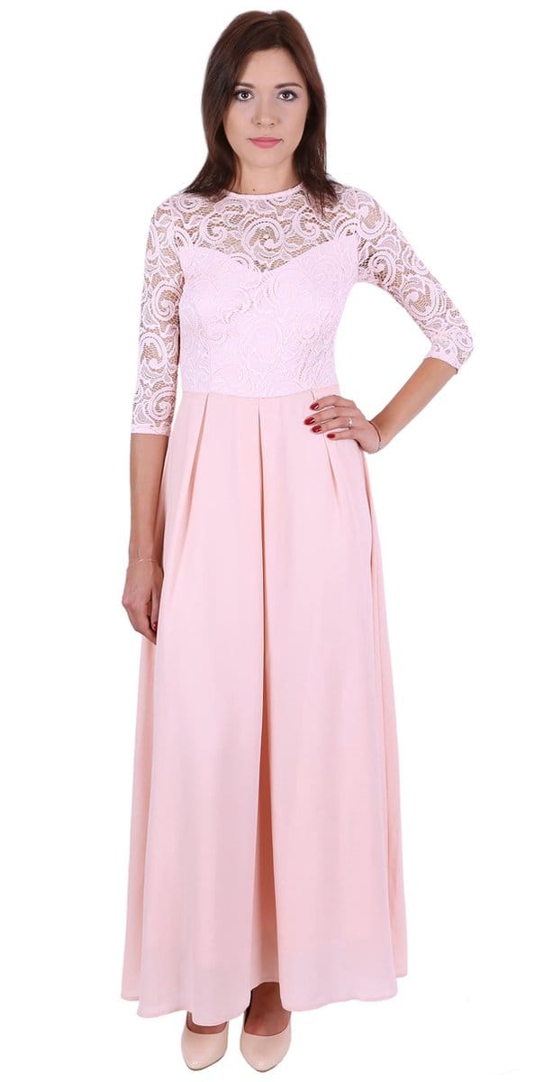 John Zack Roze (nude) maxi met kanten bovenkant