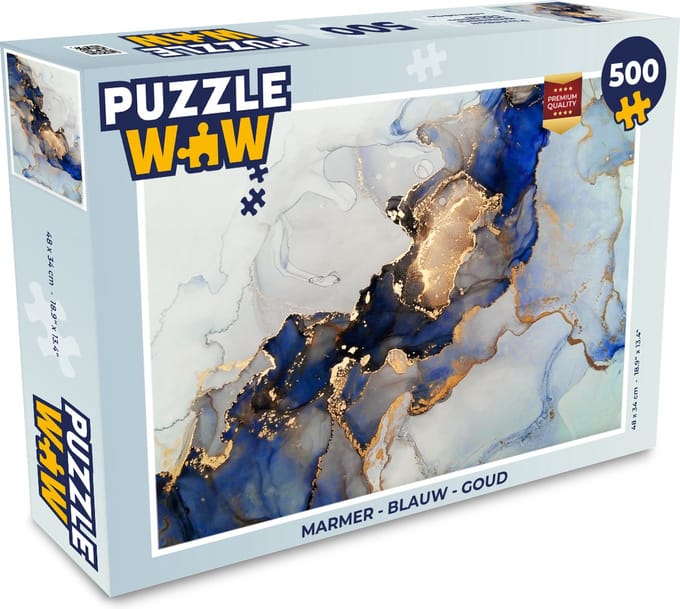 Puzzel Marmer - Blauw - Goud - Legpuzzel - Puzzel 500 stukjes