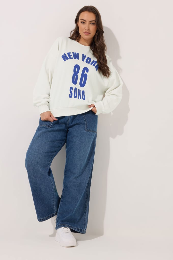 Yours Witte New York Slogan Sweatshirt Size 46