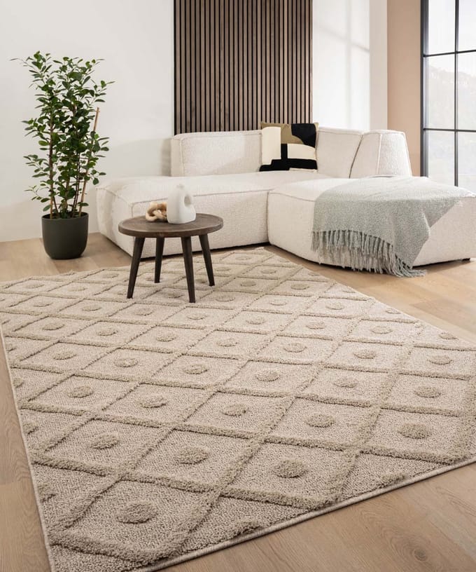 Scandinavisch vloerkleed - Arc Diamond beige 100x200