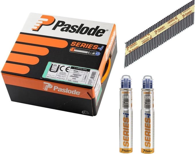 Paslode 3.1x90mm 34° Papier Gebonden Stripnagels IM90 | Blank | Ring | +2x Gas (2500 stuks) - 142036