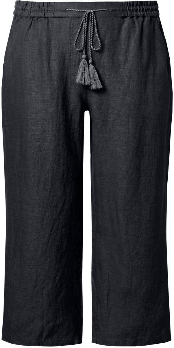 Ulla Popken - Dames - 7/8-linnen broek elastische tailleband natuurlijk koel - Zwart - Maat 48